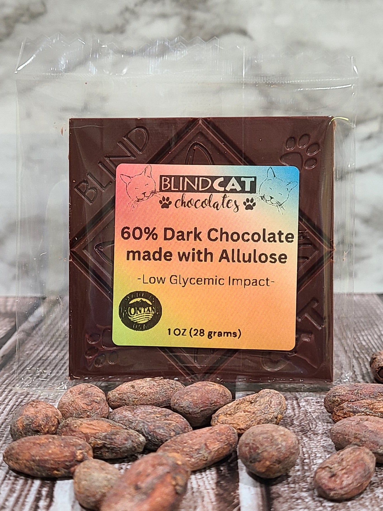 60 Dark Chocolate made with allulose (SugarFree) Blind Cat Chocolate