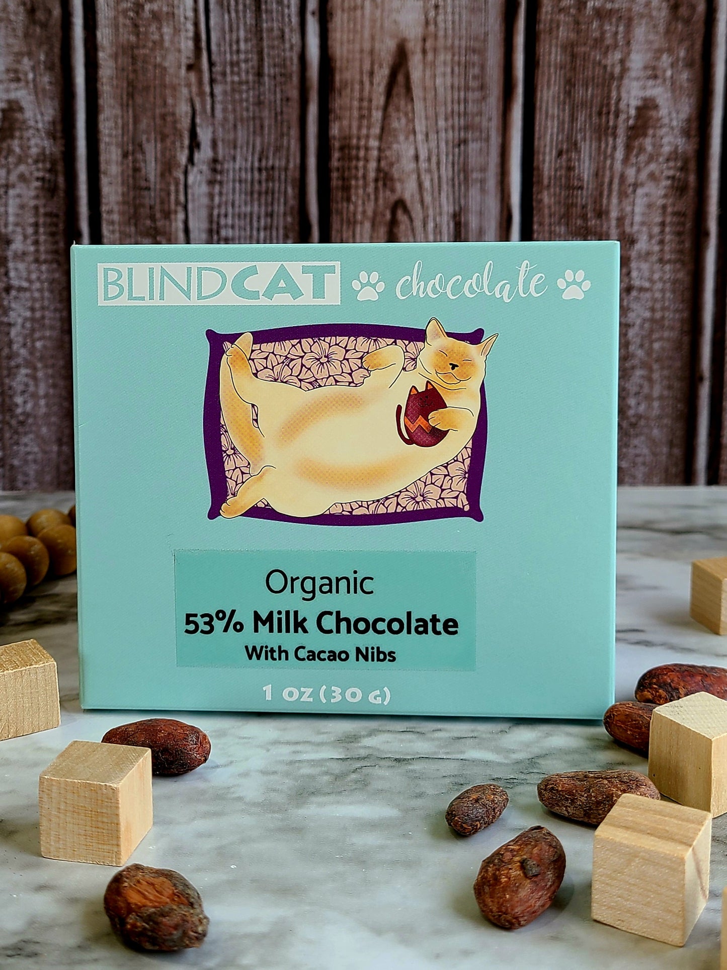 53% Organic Milk Chocolate with Cacao Nibs